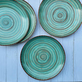 Iris Turquoise Handcrafted Ceramic Dinner Set - 10 Pieces | 4 Dinner Plates + 4 Katori Bowls, 180ml Each+ 2 Serving Bowls, 800ml Each Dinnerware Set | Serving For 4, Microwave Safe & Dishwasher Safe